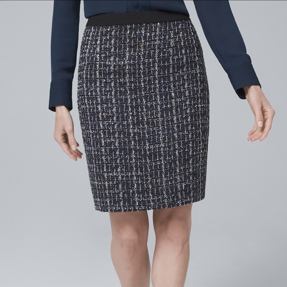 WHBM Blue, Black, and Silver Tweed Boot Skirt